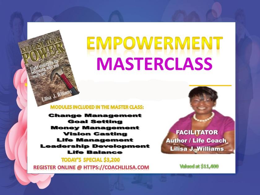 The ultimate in personal and professional coaching where you will spend the day with Coach Lilisa and work on the Design, Plan, Action Steps, and Follow-through of your unique Personal or Professional goals.   